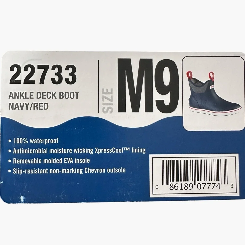 Xtratuf Ankle Deck Boots Mens 9 Navy Blue Red White Waterproof Rubber Slip On